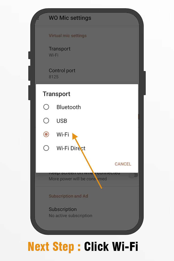 choose Wifi as transport in Wo-mic app